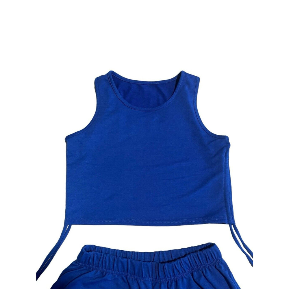 Shein Cretily Two Piece Set Cropped Tank Top and Shorts Womens Extra Large Blue - Picture 2 of 13